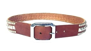 JOED Vintage Leather Belt Upcycled Made In Usa. Size 34 Brown Pyramid Studded - Picture 1 of 10
