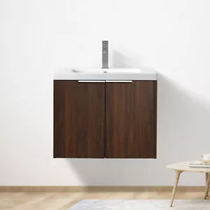 Fregadero de tocador flotante moderno de 24" montado en pared para baño pequeño + 2 puertas - Imagen 1 de 9