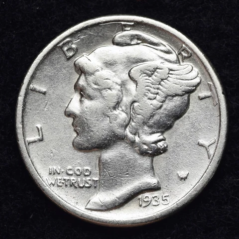 1935 Mercury Silver Dime AU FREE SHIPPING Cover