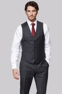 Moss 1851 Tailored Fit Grey Check Waistcoat 46R CS7 WW 01 - Picture 1 of 4