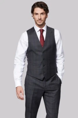 Moss 1851 Tailored Fit Grey Check Waistcoat 46R CS7 WW 01 - Image 1 of 4