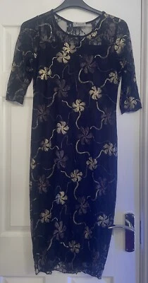 Nouvelle Collection Lace Bodycon Black & Gold  Dress Uk  12/14 - Image 1 of 4