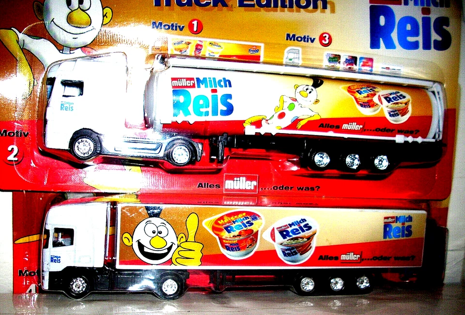 51-P 2 LKW TIR Autocarri Mercedes Actros Scania Müller Milch Reis Latte di Riso - Immagine 1 di 1