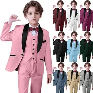 Boys Suit 3 Piece Formal Shawl Lapel Wedding Suits for Boys Slim Fit Kids Tuxedo - Picture 1 of 31