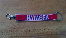 Natasha Embroidered Name Strap Key Ring, Key chain with Clasp