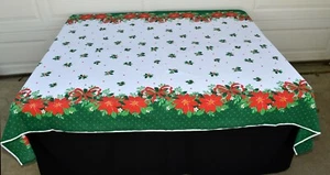 Vintage 1990s Springs Industries Christmas Poinsettias Holly Tablecloth 70 x 108 - Picture 1 of 11