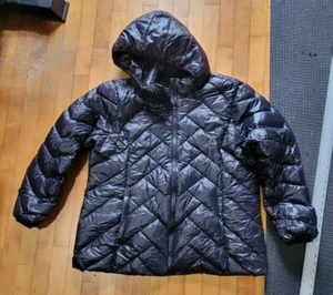 London Fog schwarze leichte Damen 2XL Daunen verstaubare gefütterte Jacke Reißverschluss Kapuze - Bild 1 von 9