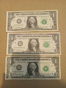 3 "Binäre" ausgefallene Seriennummer 1$ Scheine Set - Bild 1 von 2