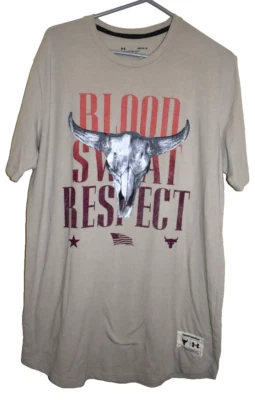 Under Armour Project Rock Blood Sweat Respect T-Shirt Mens Medium Tan Training - Image 1 of 3