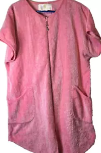 Vintage Stan Herman Frottee Spa Morgenmantel Bademantel Damen L rosa Reißverschlusstaschen Lounge Freizeit - Bild 1 von 11