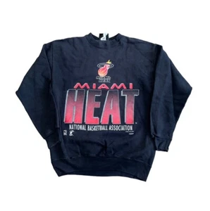 Vintage Miami Heat Sweatshirt Men Small Black Red Crew Neck Sweater 90s Y2K NBA - Picture 1 of 10