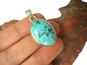 Oval Tibetan Turquoise Sterling  Silver  925 Gemstone  Pendant - Picture 1 of 7