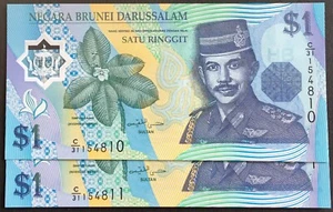 Brunei $1 polymer C/31 154810 - 811 Cons Pair 2007 Unc - Picture 1 of 2