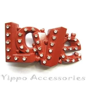 LOVE Red Letters w/ Rhinestones Metal Fashion Belt Buckle - Picture 1 of 1