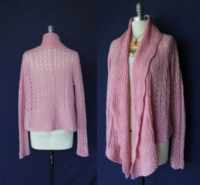 Cárdigan de cachemir Calypso St Barth suéter cascada rosa nude crochet macreme M Foto 1 de 4
