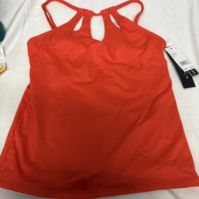 Camiseta tankini LA BLANCA Island Goddess cuello alto ojo de cerradura en naranja con aros talla 4 Foto 1 de 4