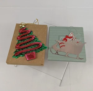 Vintage 2 addobbi natalizi Avon placcato argento slitta giro/albero di Natale verde - Foto 1 di 11