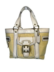 Coach M05K-113Handbag Hobo Straw with White Leather Trim Brass Hardware Bag - Picture 1 of 12
