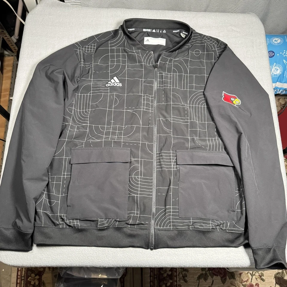 Louisville Cardinals Jacket Mens 2XL Black NCAA Basketball Adidas Primegreen - Image 1 of 4