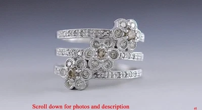 Anillo Floral Champagne y Diamante Verde Claro Oro Blanco 14K Talla 7.25 Foto 1 de 4