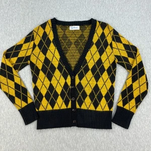 Vintage Garland Argyle Cardigan Sweater Womens S Yellow Black Orlon Acrylic 60s - Picture 1 of 10