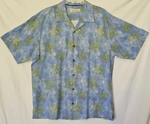 Tommy Bahama Casual Silk Blend Camp Shirt Blue w/Green Floral Sz XL - Picture 1 of 6