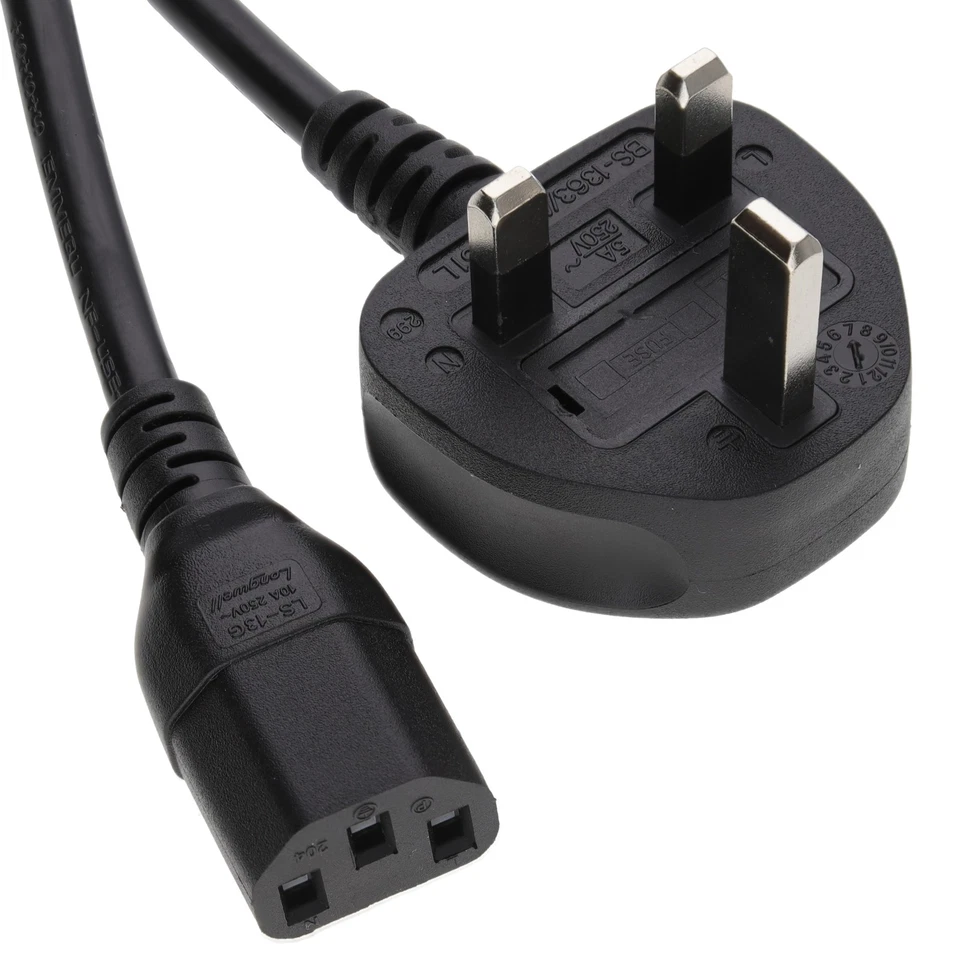 Power Cord UK Plug to IEC Cable (PC Mains Kettle Lead) C13 1m/2m/3m/5m/10m Lot - Image 1 of 4