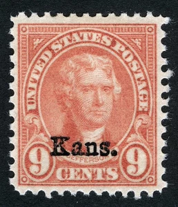 US Sc 667 Light Rose 9¢ 1929 Kans. Ovp't Original Gum Lightly Hinged - Picture 1 of 1
