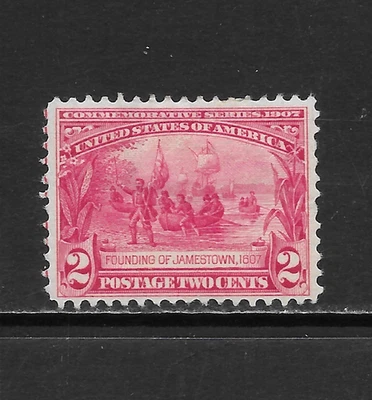 U.S. SCOTT 329 MH FINE - 1907 2c CARMINE ISSUE - JAMESTOWN EXHIBITION - Image 1 of 2