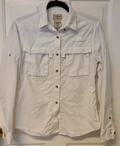 LL Bean Women White Fishing Shirt Size XS Vents Netting Front Cargo Pockets - Picture 1 of 9