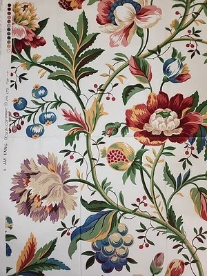Jay Yang Fabric Jacobean Floral Polished Cotton Chintz White Multi .75Y - Image 1 of 4