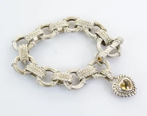 Judith Ripka Sterling rundes Glied Citrin Herz Charm Knebelarmband 7,5" - Bild 1 von 3