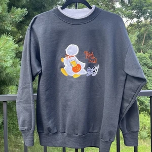 Vintage Halloween Sweatshirt Sz M Appliqué Ghost Dog Trick or Treat Made in USA - Picture 1 of 5