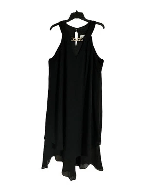 1X Vestido Luxology Negro Sin Mangas de Gasa Cuello en V Halter Midi Shift Foto 1 de 2