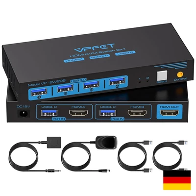 HDMI KVM Switch 2 PC 1 Monitor | 8K60Hz 4K120Hz | USB 3.0 - Bild 1 von 4