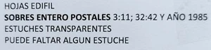 HOJAS EDIFIL ESPAÑA ENTERO POSTALES 3:11; 32:42; 1985 COMO NUEVO - Imagen 1 de 2