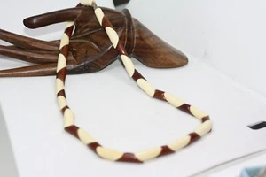 Collar de madera vintage africano hecho a mano cuentas largas de madera tribal de 18" para dama y mujer - Imagen 1 de 22