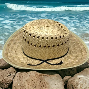 Vintage Cowboy Western Style Straw Raffia Hat Black Cord Twill Vents Costume O/S - Picture 1 of 5