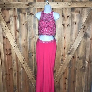 Vivi Ta Hot Pink Two-Piece Prom Dress Sexy Prom Formal Pageant Dress - Picture 1 of 7