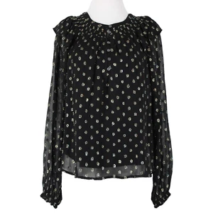 Loft NEW $65 Sz XS Black Multicolor Sheer Button Lined Viscose Other Fibers Top - Picture 1 of 22