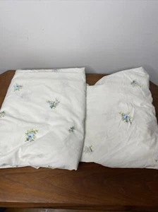 Vintage Sears Perma Prest Percale Sheet Set Blue Flower Full Size 2 Pc Made USA - Picture 1 of 7