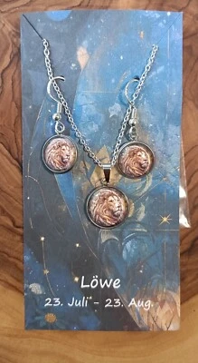 Cabochon Schmuckset Ohrringe Und Halskette Sternzeichen Löwe - Bild 1 von 4
