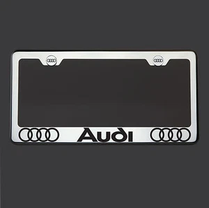 T304 Polish Mirror Stainless Steel Audi Black Laser Etched License Plate Frame - Picture 1 of 7