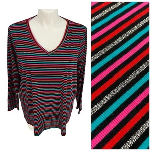 Top Lane Bryant para mujer talla 22/24 camisa a rayas trabajo oficina informal tejido cuello en V - Imagen 1 de 13