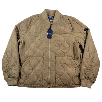 Polo Ralph Lauren Quilted Bomber Jacket Men's XL Khaki Tan Cotton Nylon $398 - Image 1 of 4