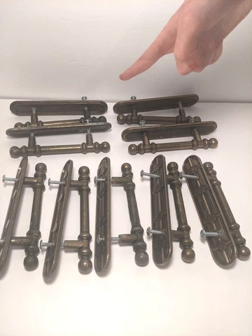 9-Vintage 1977 Brass Amerock Cabinet Pulls Handles 742-1 & backplates 744-1 Cover
