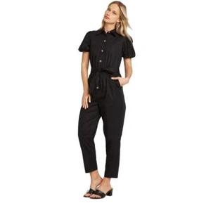 Who What Wear Women's Puff Short Sleeve Collared Jumpsuit (Black, M) - Bild 1 von 2