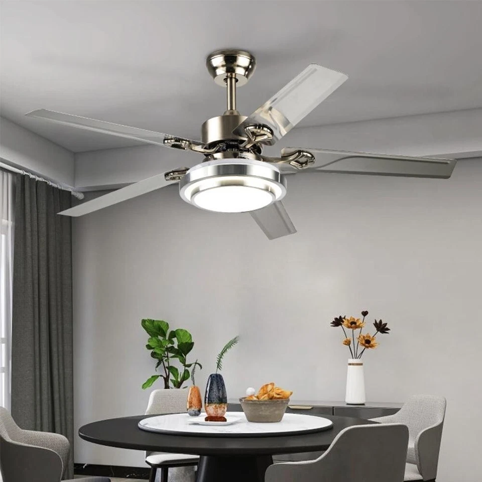48" 5-blade stainless steel three-tone lighting fan chandelier - Image 1 of 4