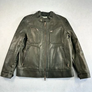 Racing Green Faux Leather Brown Biker Jacket Mens Large Vintage Debenhams - Picture 1 of 11