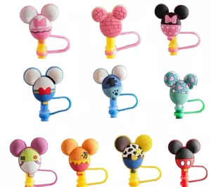 NEU Disney Mickey Silikon Strohhalm Topper - 10 Stück - Stanley verschiedene Figuren - Bild 1 von 5